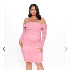 Ruched off the shoulders midi dress